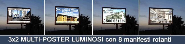tabelloni luminosi 8 affissioni rotanti 3x2 per pubblicità notturna