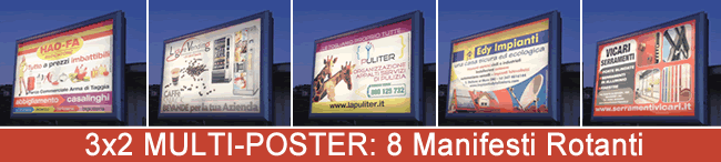 pannelli rotanti per pubblicit&agrave; luminosa notturna con teli avvolgibili